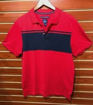 NEW Men&#39;s Performance Cotton Blend Pique Polo Shirt Colorblock Golf Red Navy MED - £11.86 GBP