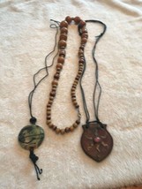 vintage 3 pieces necklace hand made wood beads Peter Hudson Austraiian pendant - £39.75 GBP