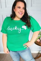 Lucky Lady Shamrock Green Sequin Puff Sleeve Knit Top - £22.73 GBP