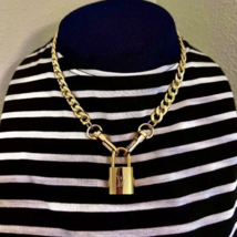 New Louis Vuitton Gold-Tone Lock with 18&quot; Curb Chain Necklace - $89.00