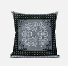 16&quot; X 16&quot; Green And White Blown Seam Geometric Indoor Outdoor Throw Pillow - £40.14 GBP