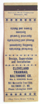 Cleveland Tramrail Baltimore Co. - Maryland 20 Strike Matchbook Cover Cranes MD - £1.36 GBP