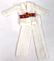 Vintage Barbie Clone Doll Clothes White Knit Pantsuit Jacket Pants Croch... - $30.00