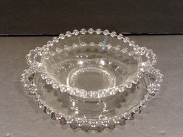 Imperial Candlewick Double Handled Beaded Bowl &amp; Plate Clear Glass - £17.66 GBP