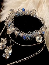 Must see to appreciate-OOAK Unusual Wire Wrapped Blue/Clear Beaded Necklace Set - £29.89 GBP