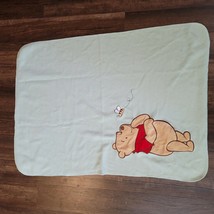 Winnie the Pooh Green Fleece Baby Blanket Big Velour Velvet Pooh Embroidered Bee - £37.19 GBP