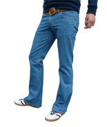 Mens RETRO BOOTCUT JEANS Stonewash Blue Flares indie Hippy 60s 70s Hippi... - $64.90