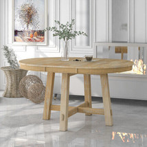 Farmhouse Round Extendable Dining Table with 16&quot; Leaf - Natural - £340.62 GBP