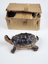 Vintage Wony Japan Turtle in Box Hand Painted Ceramic Life-like  4&quot; length - $17.81
