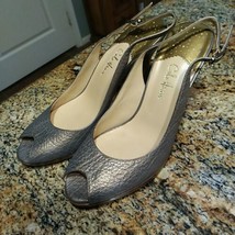 Cole Haan Gold Metallic Leather Slingback Peeptoe Heel 8.5 AA - $44.55