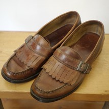 BASS Parker Brazil Brown Leather Fringe Moccasin Buckle Slip On Shoes 9M... - £28.89 GBP