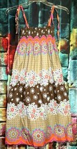 Girls Brown Floral Bohemian Strappy Hippie Tank Dress One Size Lined Sum... - $13.86
