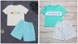 NEW Boutique Dinosaur Embroidered Boys Shorts Outfit Set - £10.01 GBP