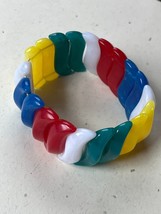 Wide White Red Blue Green Yellow Plastic Swirl Crescent Stretch Bracelet - will - £10.34 GBP