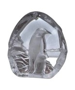 Nybro Crystal Block Figurine Penguins Sweden Paul Isling Paperweight Signed - $34.62