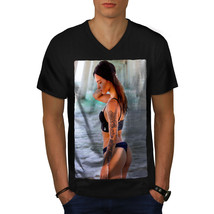 Lady In Swimsuit Shirt Tattoo Girl Men V-Neck T-shirt - £10.35 GBP
