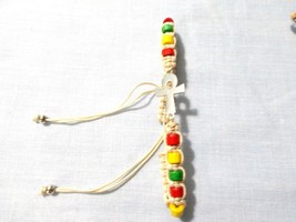 STEEL ANHK on RASTA COLORS WOODEN BEADED LIGHT TAN MACRAME ADJ BRACELET ... - $3.99