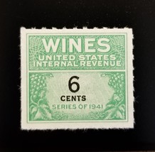 1942 6c U.S. Internal Revenue, Cordial &amp; Wine, Green Scott RE118 Mint NH - $1.78