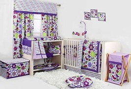 Purple Green Floral Birds 10pc Crib Bedding Baby Nursery Comforter Mobile Diaper - £173.87 GBP