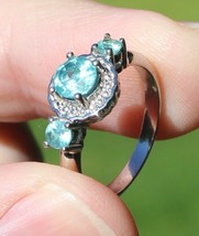 STERLING SILVER &amp; AQUAMARINE blue ladies ring band .925 size 5 ESTATE SALE! - £27.45 GBP