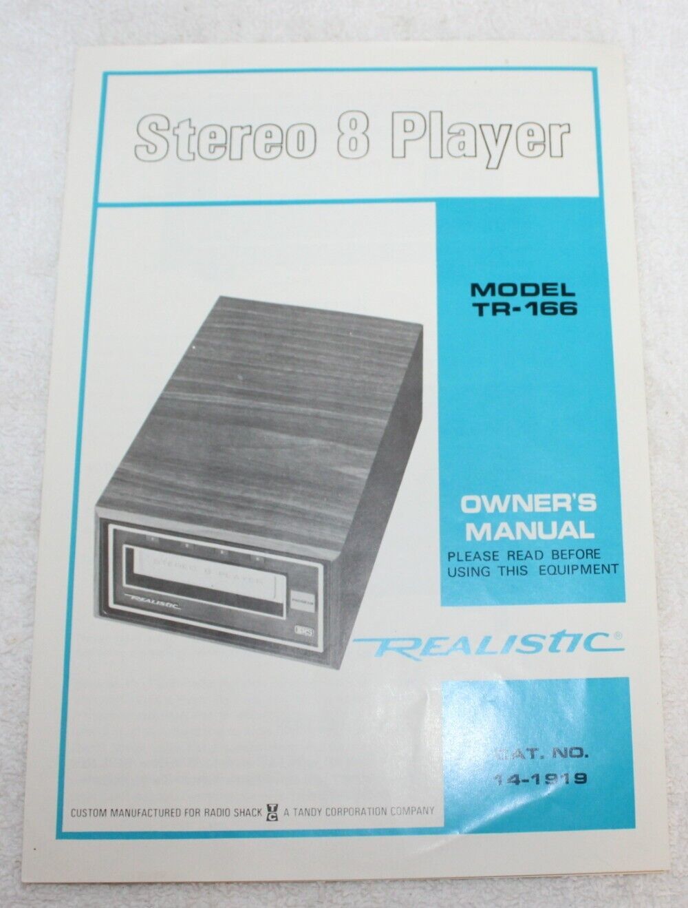 Realistic Model TR-166 / 14-1919 Stereo 8 Track Player Owner&#39;s Manual ~ ... - $9.99