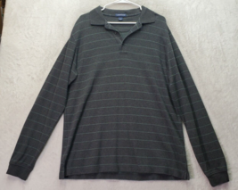 Lands&#39; End Polo Shirt Men&#39;s Large Dark Gray Striped Baumwolle Long Sleeve Collar - £18.77 GBP