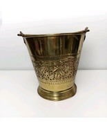 VINTAGE Brass Bucket PLANTER ORNATE Lace, 9.5&quot; T x 10&quot; dia. Handle, India - $53.57 CAD