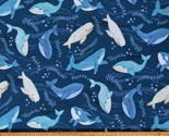Cotton Tossed Whales Ocean Animals Nautical Fabric Print by the Yard D48... - $13.95