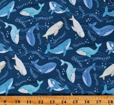 Cotton Tossed Whales Ocean Animals Nautical Fabric Print by the Yard D487.72 - £11.15 GBP