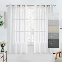 Bgment Faux Linen White Sheer Curtains 63 Inch Length 2 Panels Set,, White - £27.17 GBP