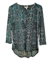 Dana Buchman Top Size Large Green Black Snakeskin Print Silver Buttons H... - $235.23 MXN