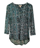 Dana Buchman Top Size Large Green Black Snakeskin Print Silver Buttons H... - €10,80 EUR