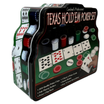 Texas Hold Em Poker Set 200 Chip Tin Set With Card Deck And Felt Cardina... - £9.48 GBP