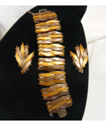 Vintage Gold-Tone 8 Link Bracelet Earring Set Molded Brown Stones 16-A - $1,106.55 MXN