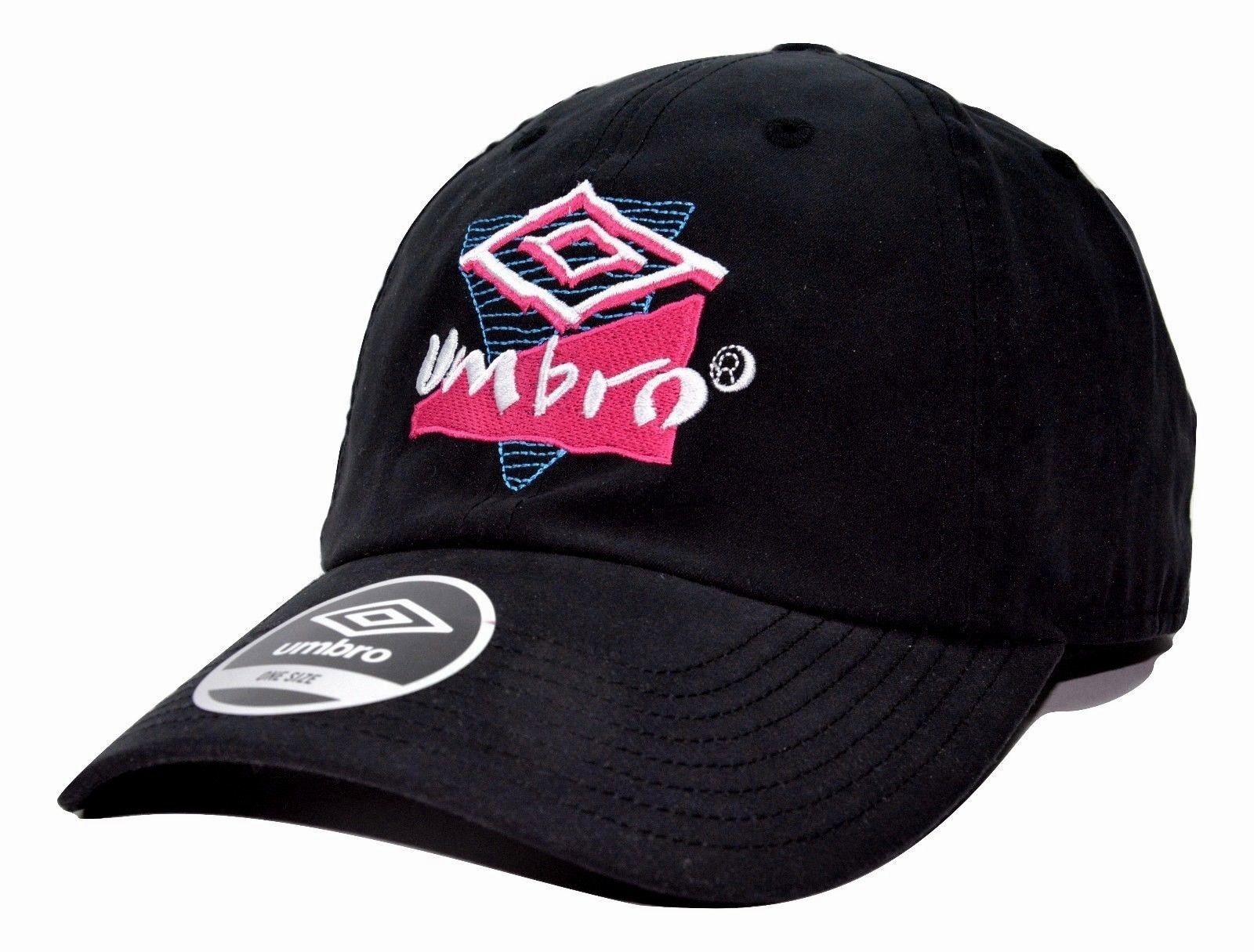 Umbro Soccer Lightweight Relaxed Fit Black Adjustable Cap Hat with Retro Logo