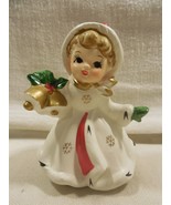 Vtg Napco Japan Ceramic Christmas Snowflake Girl Holding Bells Figurine ... - $23.95