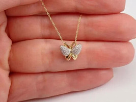1.20Ct Round Cut Simulated Moissanite Butterfly Pendant 14K Yellow Gold Plated - £67.46 GBP