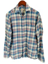 Faherty Organic Cotton Shirt Plaid Button Up Blue Pink Lightweight Long - $555.02 MXN