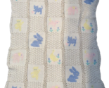 Handmade baby blanket crocheted pastel animal squares lamb bunny chick p... - $24.74