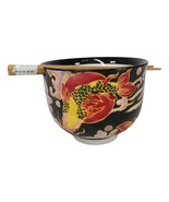 Black Oriental Koi Fishes Ceramic Donburi Ramen Soup Bowl With Chopstick... - $25.96 CAD