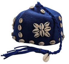 Terrapin Trading Genuine Moroccan Gnawa/Gnaoua Hat | Wool Felt and Real Cowrie S - £29.59 GBP