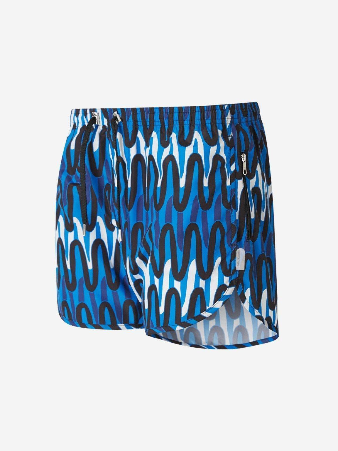Neil Barrett Slim Fit Scribble Print Swim Trunks in Blue, Black, White-Size 2XL Item image 2