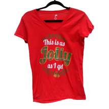 Holiday Time Red Tee Shirt Women&#39;s Medium V-Neck Short Sleeves 100% Cotton - £9.20 GBP