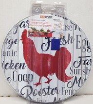 Set Of 4TIN Steel Stovetop Burner COVERS(2-10.5&quot;,2-8.5&quot;)RED Farmhouse Rooster,Rk - £19.08 GBP