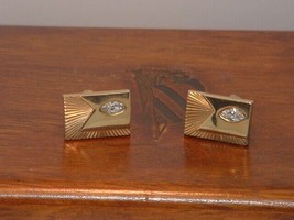 Pre-Owned Men’s Vintage Gold Color Rectangle Stone Cuff Links - $6.92
