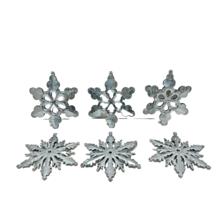 Vintage Silver Rustic Metal Christmas Snowflake Christmas Ornaments 5&quot; Lot of 6 - £13.99 GBP
