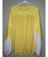 Women’s Large Boutique Top Yellow Floral Balloon Sleeve NWT Oversized  - $23.95