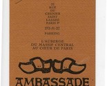 Ambassade D&#39;Auvergne &amp; du Rouergue Paris France L&#39;addition - £14.24 GBP