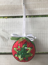 Handcrafted Quilted Atomic Christmas Ball Ornament Ribbons Hanger Red Green Wht - £14.07 GBP