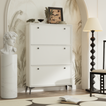 White Modern Narrow Shoe Cabinet: Flip Drawers, Hidden Entryway - $2,546.98 MXN